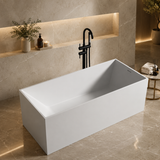 ELARA 70-INCH FREESTANDING RECTANGULAR BATHTUB – LUXURY SOLID SURFACE STONE RESIN SOAKING TUB