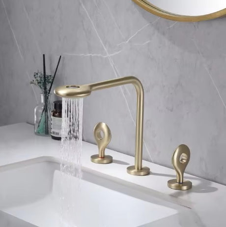 ELFI|RAINFALL WIDESPREAD LUXURY BATHROOM FAUCET  3 HOLES BRASS BASIN FAUCET