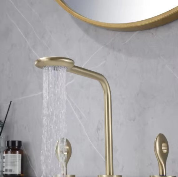 ELFI|RAINFALL WIDESPREAD LUXURY BATHROOM FAUCET  3 HOLES BRASS BASIN FAUCET