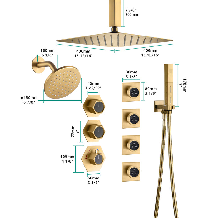FUSION|COMPLETE CEILING MOUNT RAINFALL SHOWER SYSTEM WITH BODY JETS