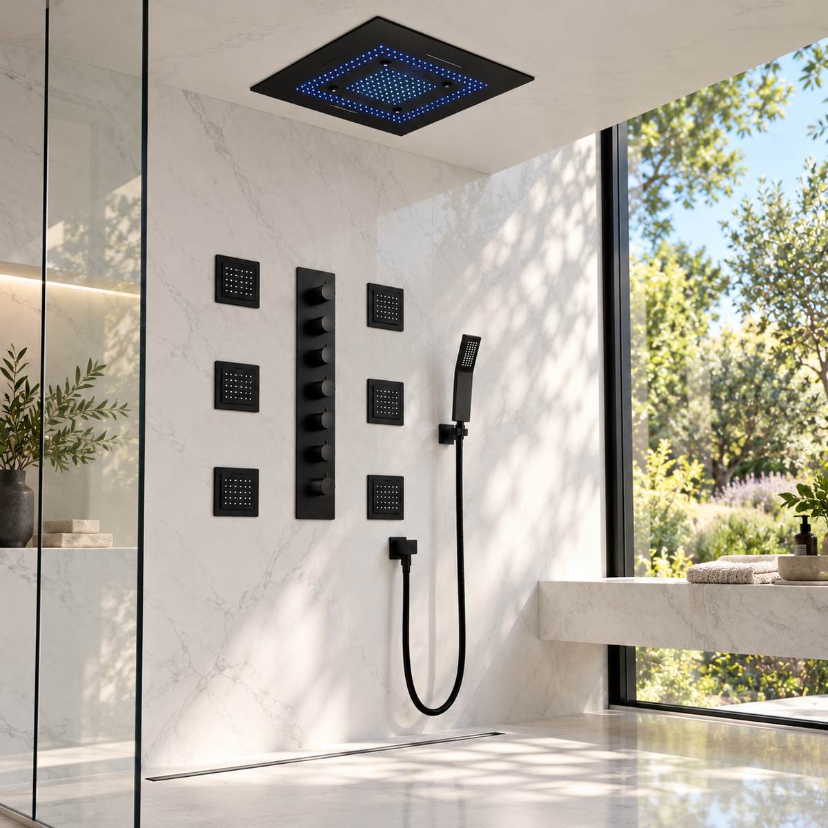 PRECISION|  32" Luxury Complete  Shower System Rain Waterfall Mist Spray Function 6 Large Body Jets & Hand Shower