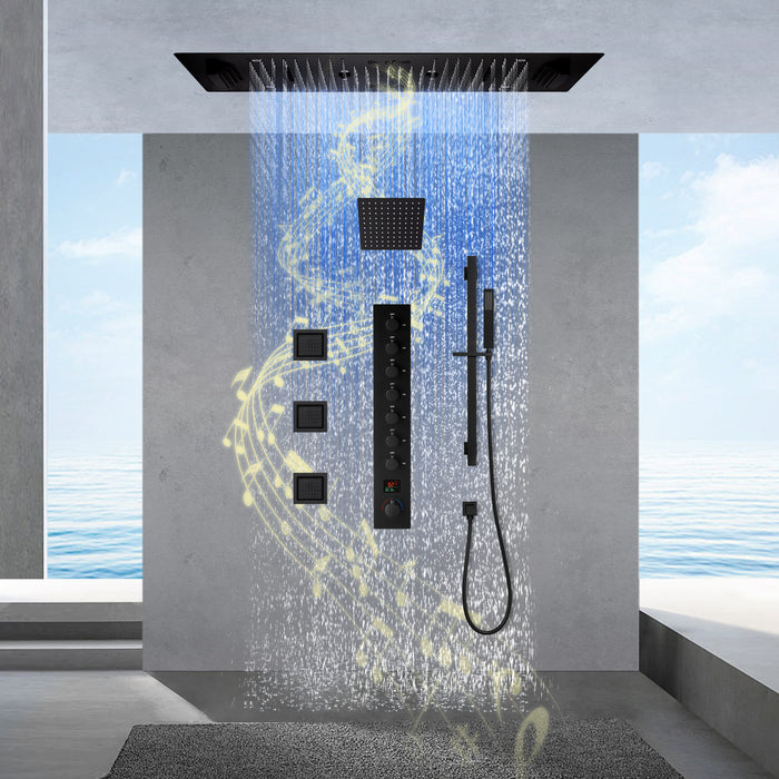 IVEY|36"INCH COMPLETE LED MUSIC SHOWER SYSTEM RAINFALL WATERFALL & WALL MOUNTED SHOWERHEAD