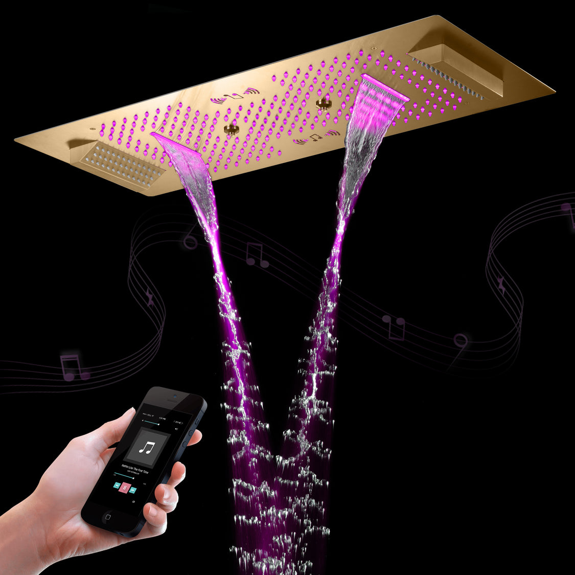 IVEY 36" X 16" SMART LED MUSIC SHOWER SYSTEM RAINFALL, WATERFALL, BODY ...