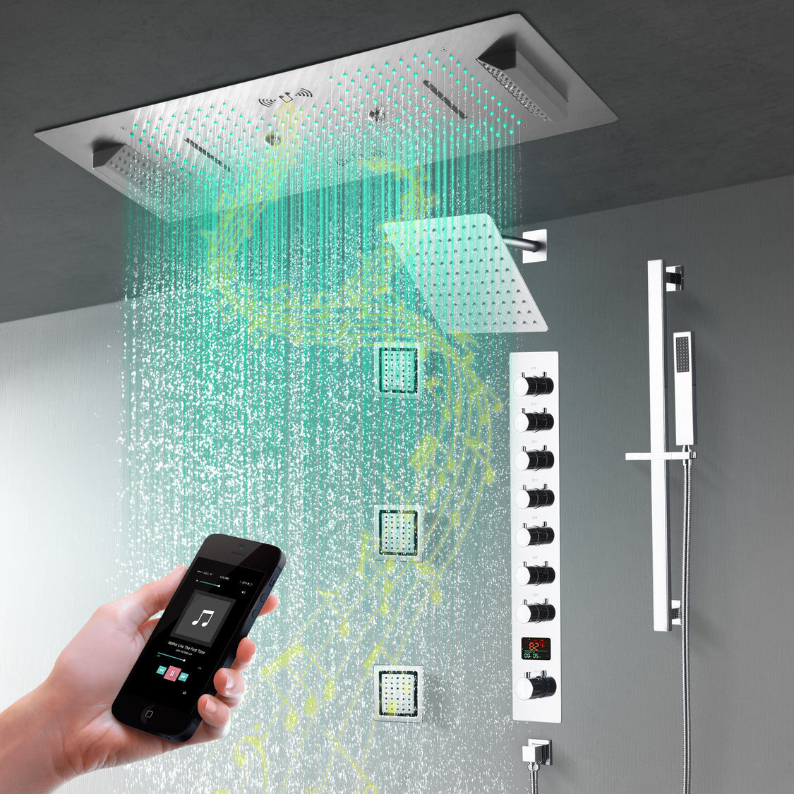 Ivey|36"Inch Complete Led Music Shower System Rainfall Waterfall & Wal ...