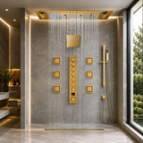 IVEY 36" X 16" SMART LED MUSIC SHOWER SYSTEM  RAINFALL, WATERFALL, BODY JETS, HANDHELD SHOWER & WALL-MOUNT SHOWER HEAD