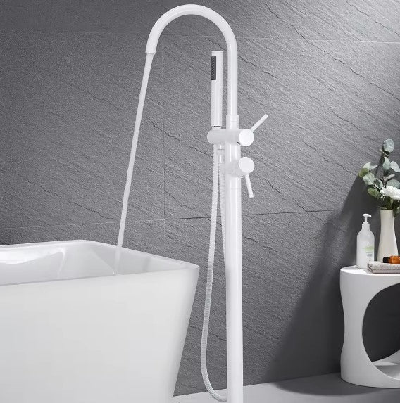 JEL|MODERN FREE STANDING WHITE BATHTUB FAUCET