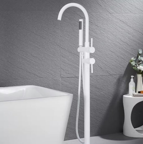 JEL|MODERN FREE STANDING WHITE BATHTUB FAUCET