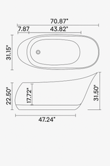 KANARI|70" FREE STANDNING BATHTUB SOLID SURAFCE STONE RESIN SOAKING TUB