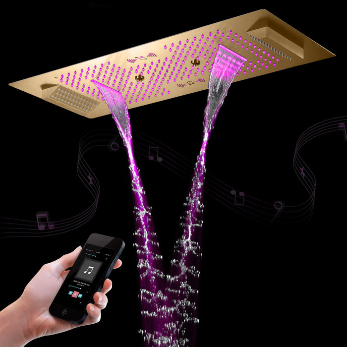 SAFARI|36"X 16" COMPLETE LUXURY LED MUSIC SHOWER SYSTEM DIGITAL DISPLAY THERMOSTATIC VALVE