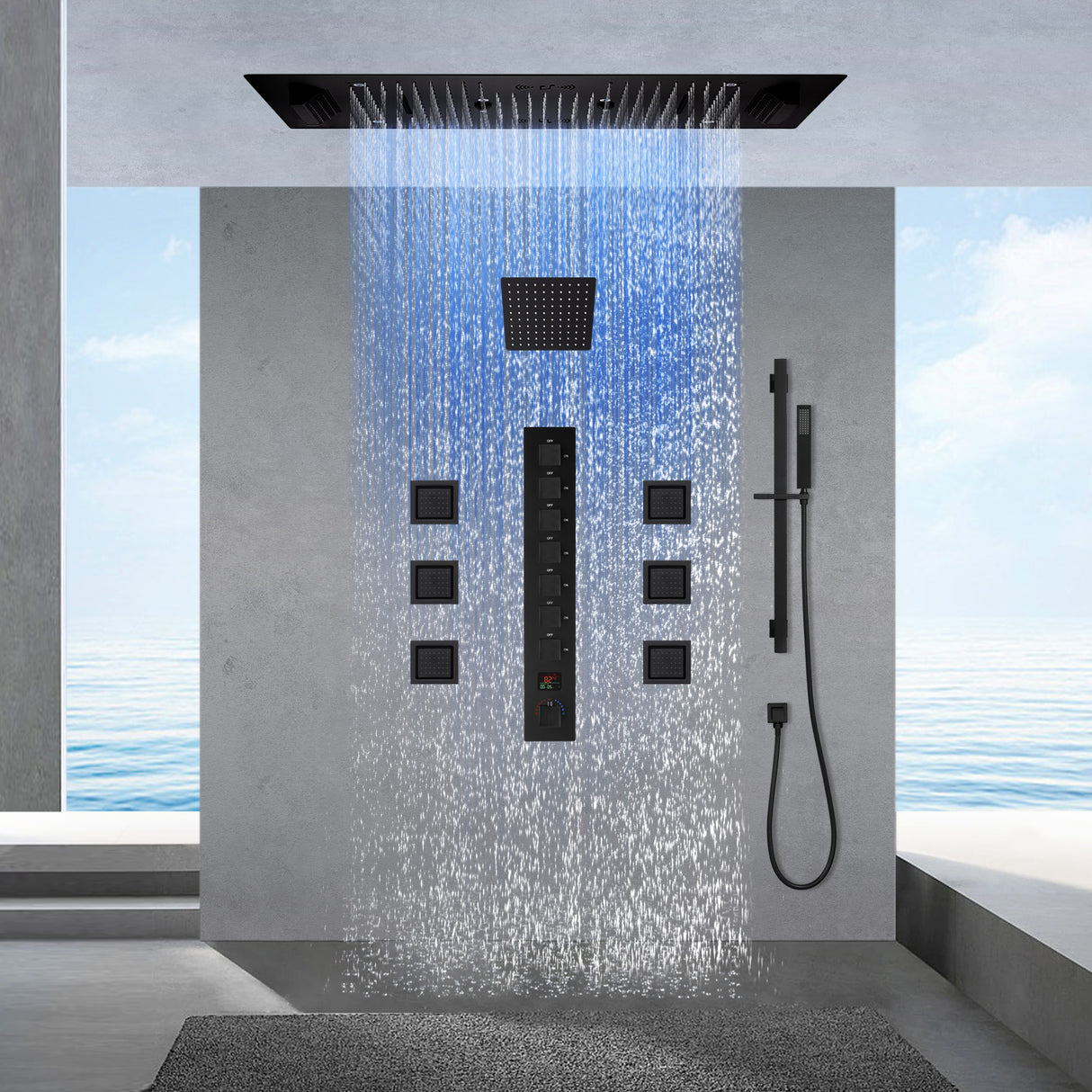 SAFARI|36"X 16" COMPLETE LUXURY LED MUSIC SHOWER SYSTEM DIGITAL DISPLAY THERMOSTATIC VALVE