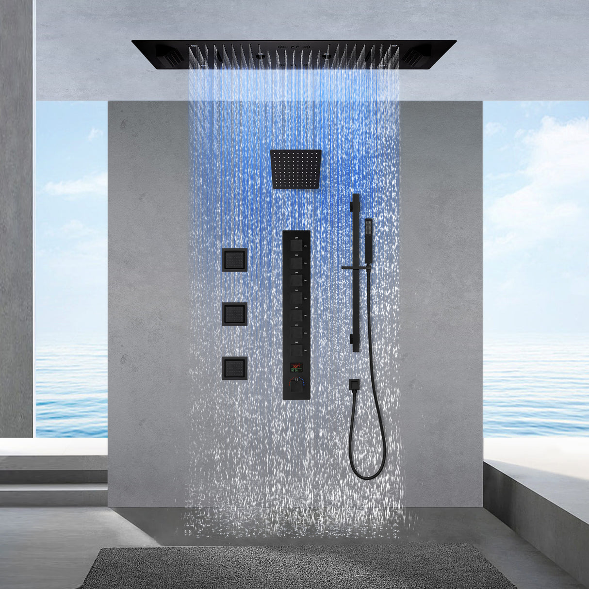 SAFARI|36"X 16" COMPLETE LUXURY LED MUSIC SHOWER SYSTEM DIGITAL DISPLAY THERMOSTATIC VALVE