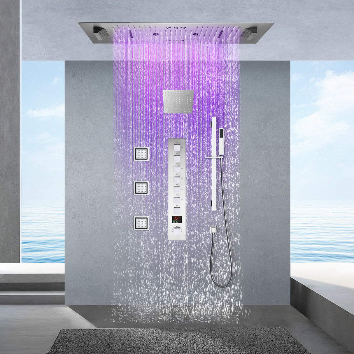 SAFARI|36"X 16" COMPLETE LUXURY LED MUSIC SHOWER SYSTEM DIGITAL DISPLAY THERMOSTATIC VALVE