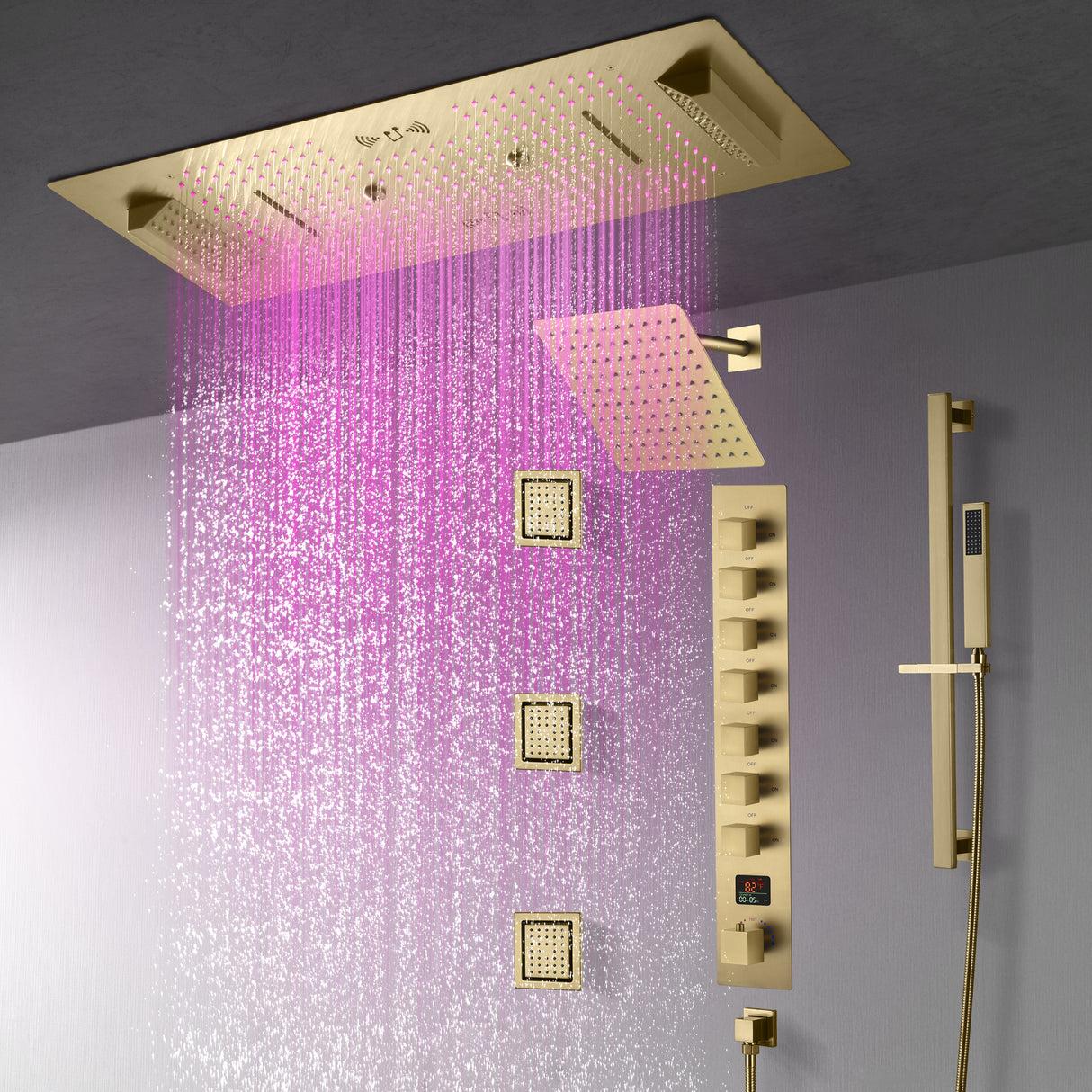 SAFARI|36"X 16" COMPLETE LUXURY LED MUSIC SHOWER SYSTEM DIGITAL DISPLAY THERMOSTATIC VALVE