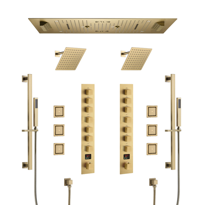 ALAMERE|36" IN DUAL SHOWERHEAD 7 FUNCTIONS COMPLETE LED MUSIC SHOWER SYSTEM 6 BODY JETS 2x WALL MOUNTED RAINFALL SHOWERHEAD