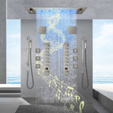 Alamere|36"X 16" In Dual Showerhead 7 Functions Complete Led Music Shower System 6 Body Jets 2x Wall Mounted Rainfall Showerhead