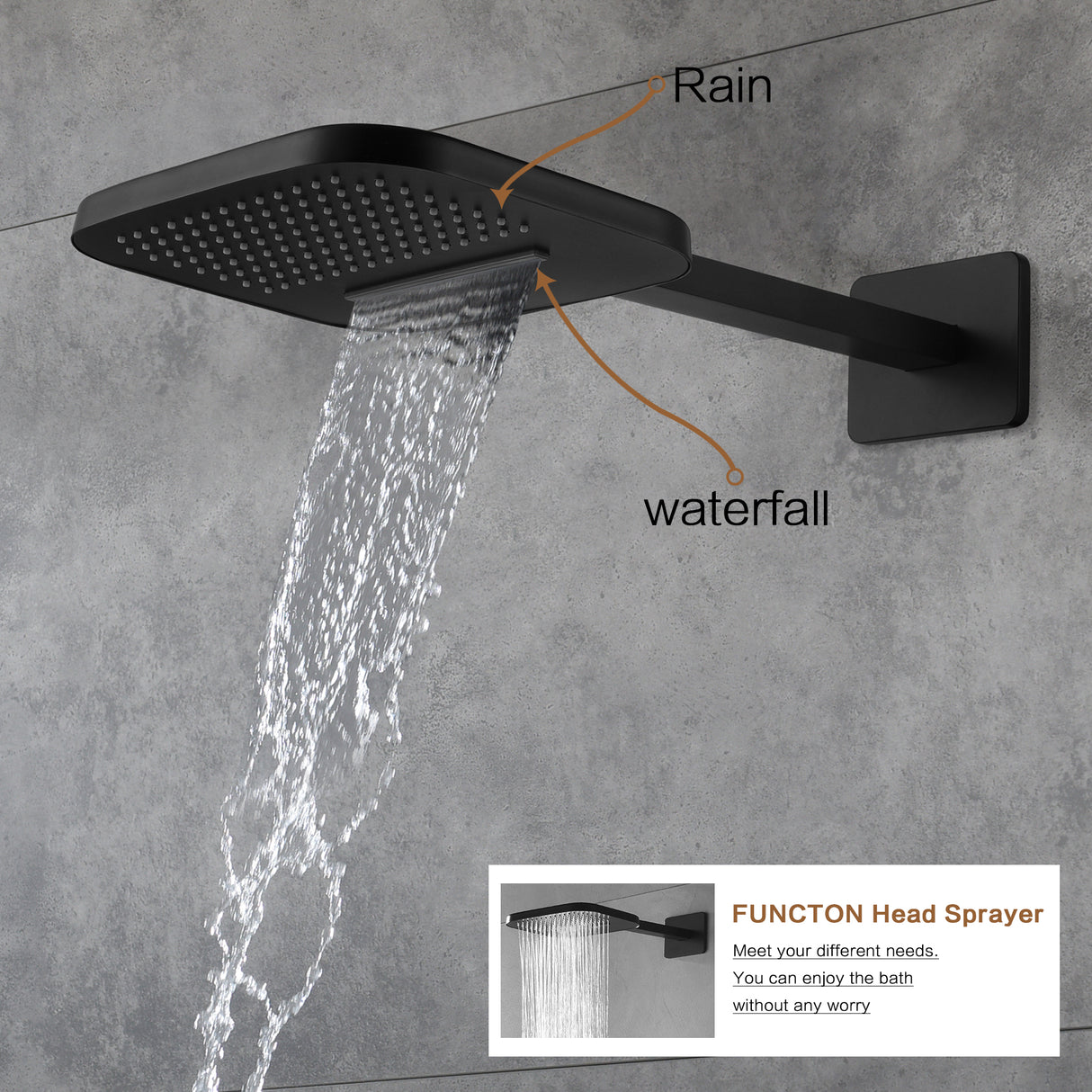 AREZO Rainfall Waterfall Shower System with Hand Shower & 6 Body Sprays