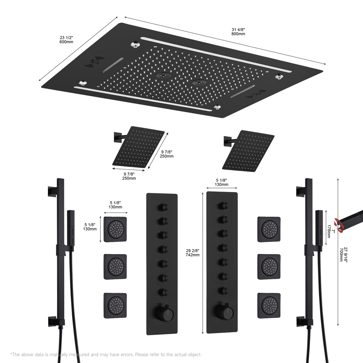 PALMA|32" COMPLETE LUXURY LED MUSIC SHOWER SYSTEM RAINFALL WATERFALL MIST SPRAY DUAL SHOWERHEAD AND BODY JETS