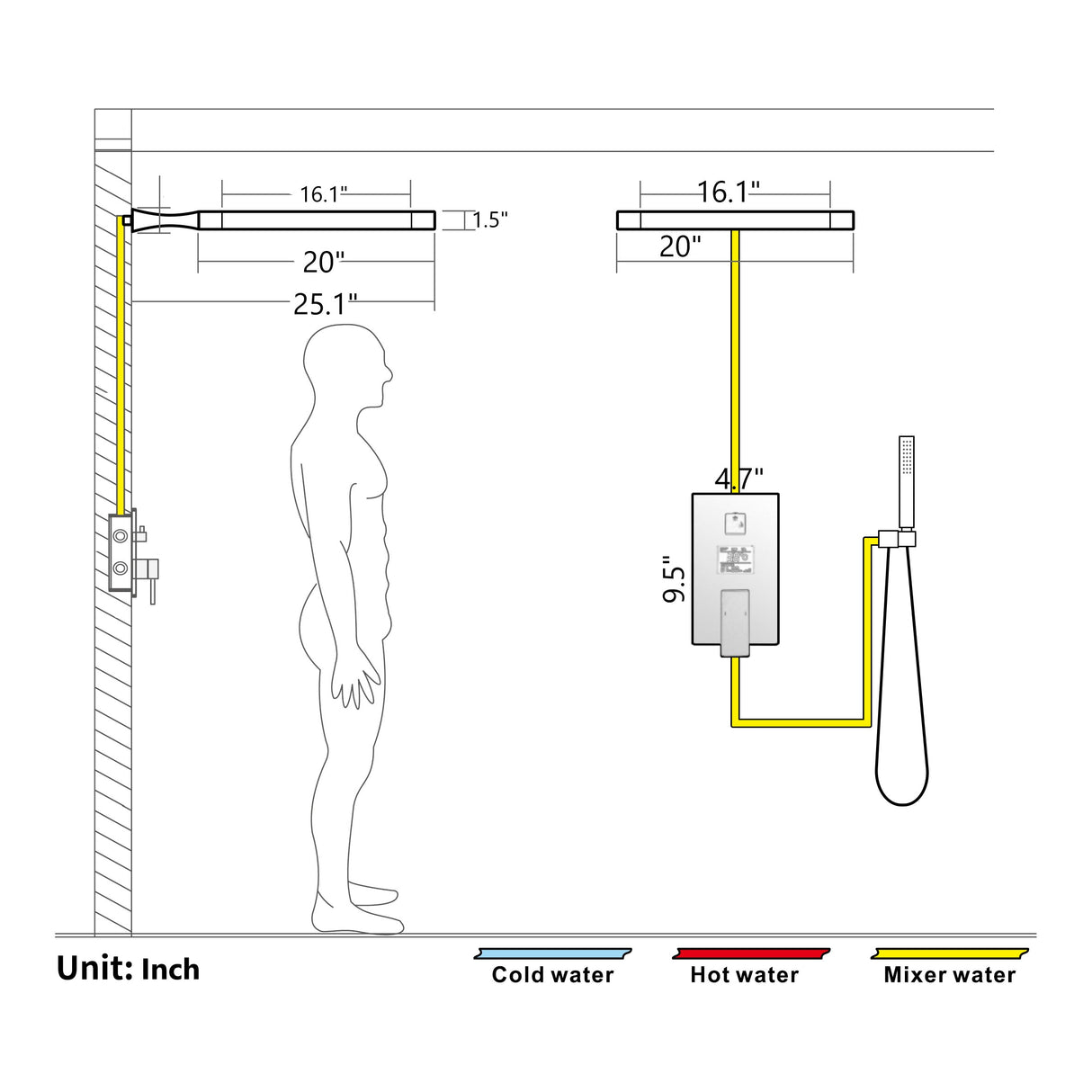 MARASI|20" COMPLETE LUXURY SHOWER SYSTEM RAINFALL SHOWER SYSTEM