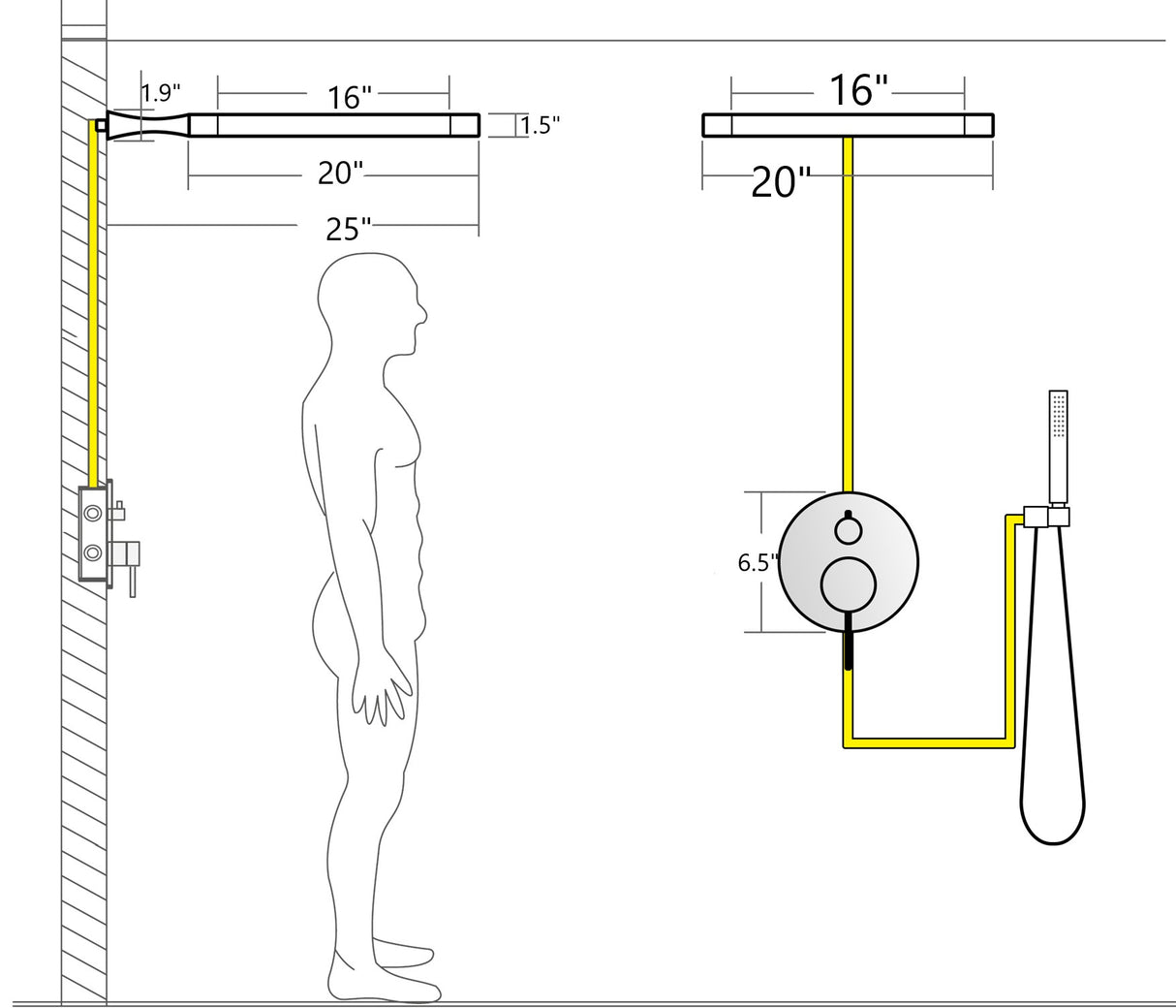 MYST|20" COMPLETE LUXURY SHOWER SYSTEM RAINFALL SHOWER SYSTEM