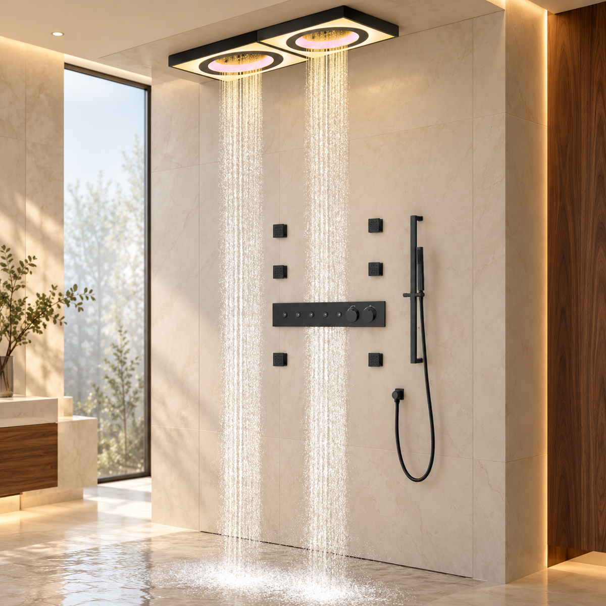 ART | 47" Ceiling Mount Rainfall Waterfall Shower System with LED & Music