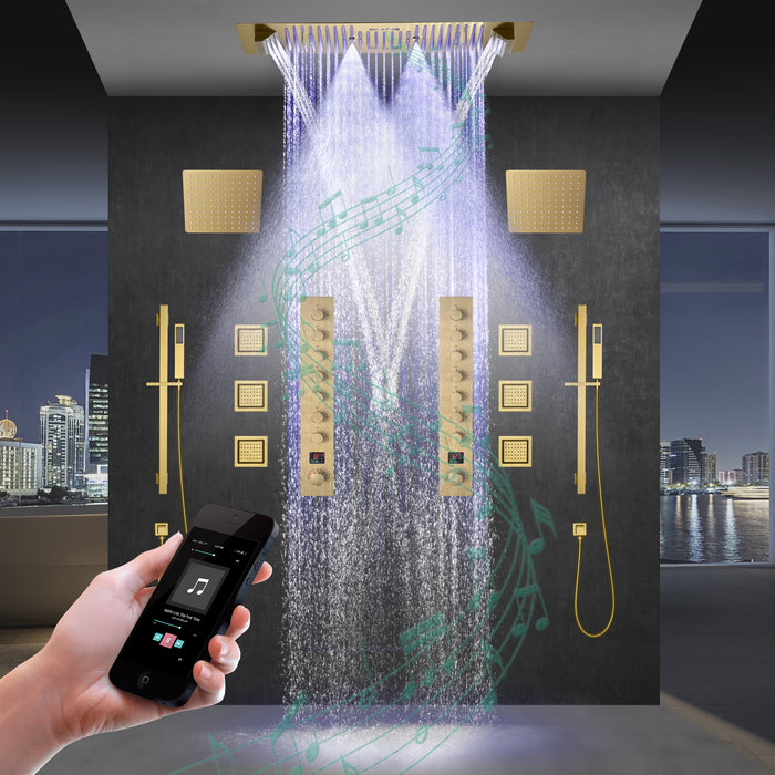 COLORADO|36"X 16" IN DUAL SHOWERHEAD 7 FUNCTIONS COMPLETE LED MUSIC SHOWER SYSTEM 6 BODY JETS 2x WALL MOUNTED RAINFALL SHOWERHEAD