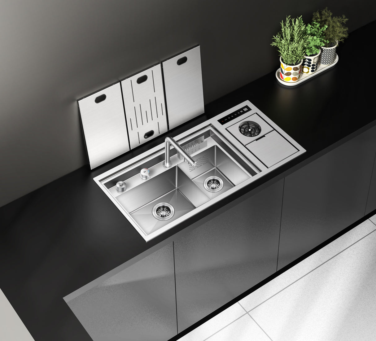 NIX38|38.5" X 17.7" IN COMPLETE LUXURY WORK STATION HIDDEN KITCHEN HYDRO PURIFCATION KITCHEN SINK