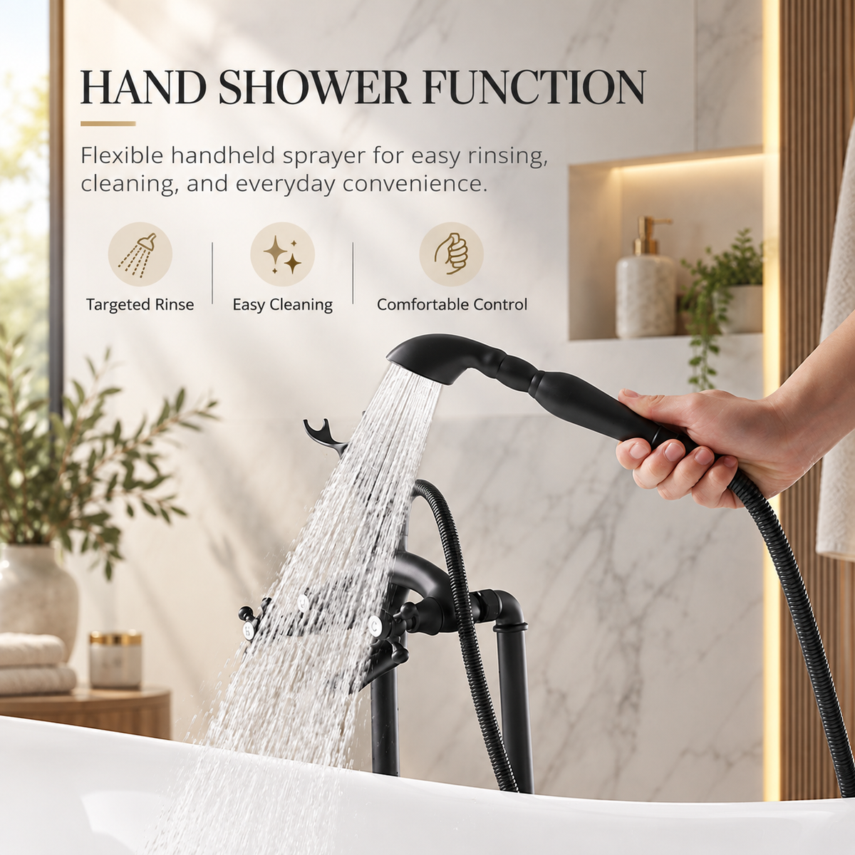 ROSA hand shower spray function with flexible hose for rinsing the bathtub
