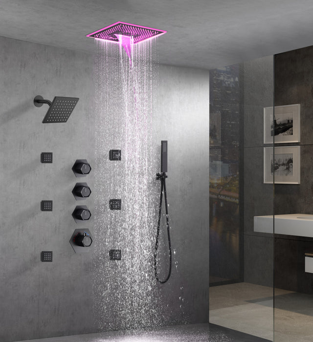 SAHARA|16" COMPLETE LED MUSIC SHOWER SYSTEM BODY JETS WALL MOUNT SHOWERHEAD