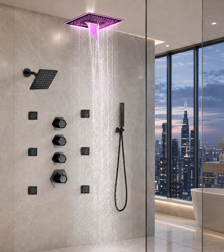 SAHARA|16" COMPLETE LED MUSIC SHOWER SYSTEM BODY JETS WALL MOUNT SHOWERHEAD