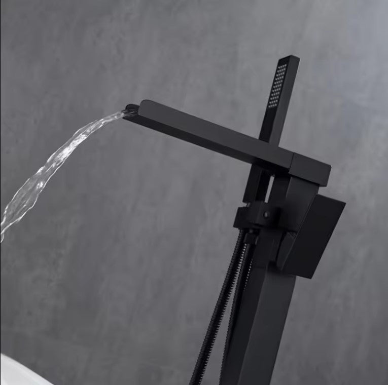 SHADI|FREE STANDING FLOOR MOUNT BLACK WATERFALL BATHROOM TUB FUACET