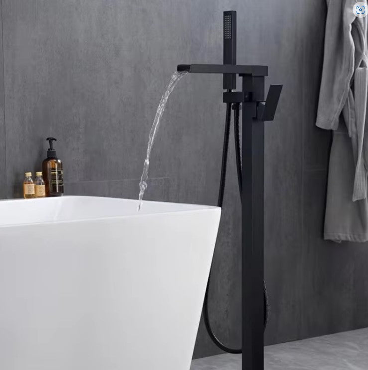 SHADI|FREE STANDING FLOOR MOUNT BLACK WATERFALL BATHROOM TUB FUACET