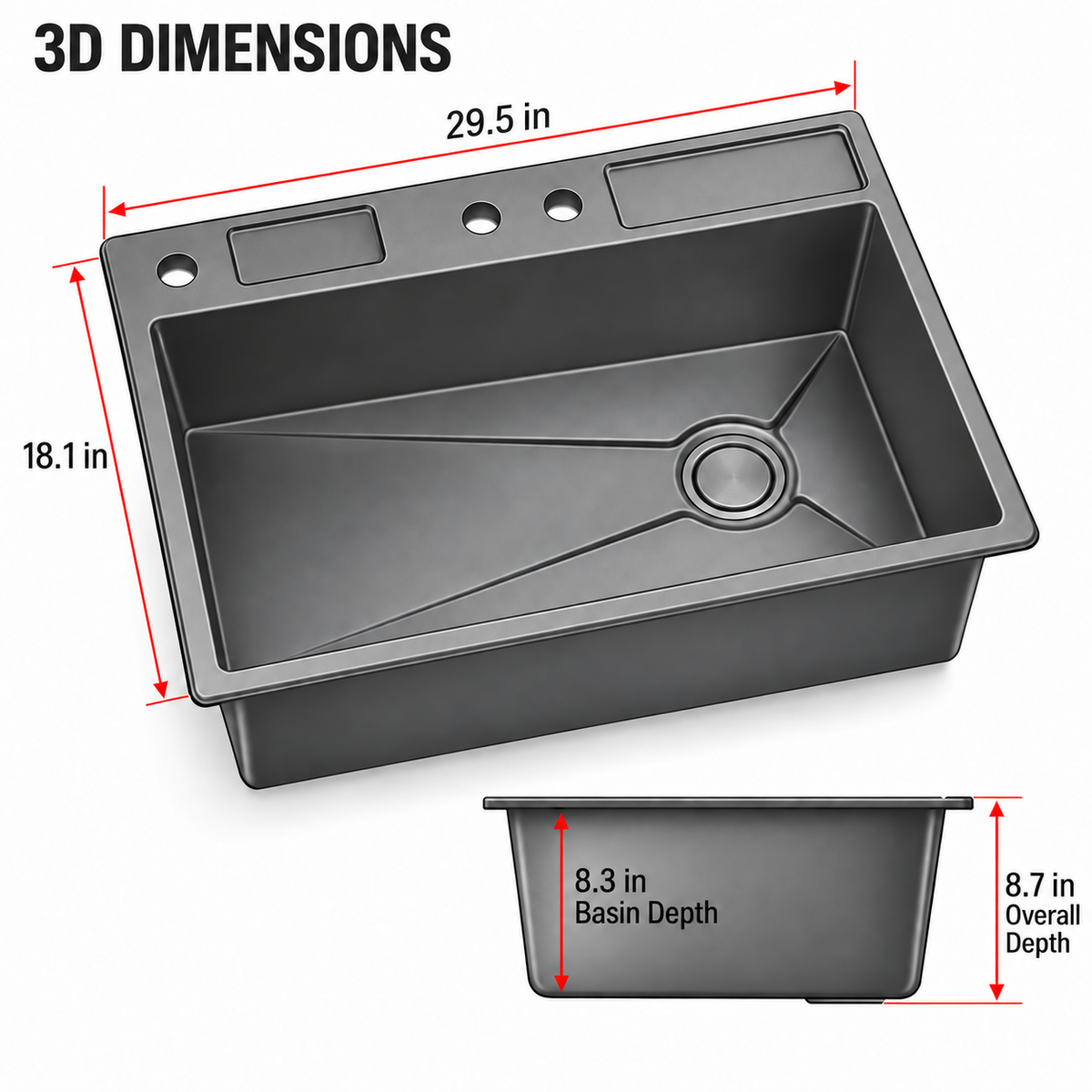 SURFACE|29.5" COMPLETE WORKSTATION KITCHEN SINK CUP RINSER KITCHEN SINK