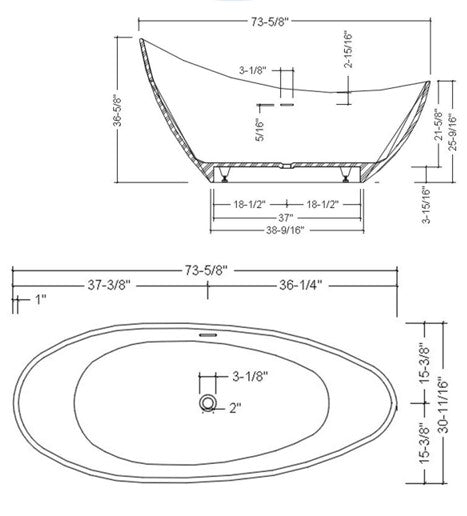 SLATE|74"FREE STANDNING BATHTUB SOLID SURFACE STONE RESIN  SOAKING TUB