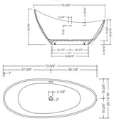 SLATE|74"FREE STANDNING BATHTUB SOLID SURFACE STONE RESIN  SOAKING TUB