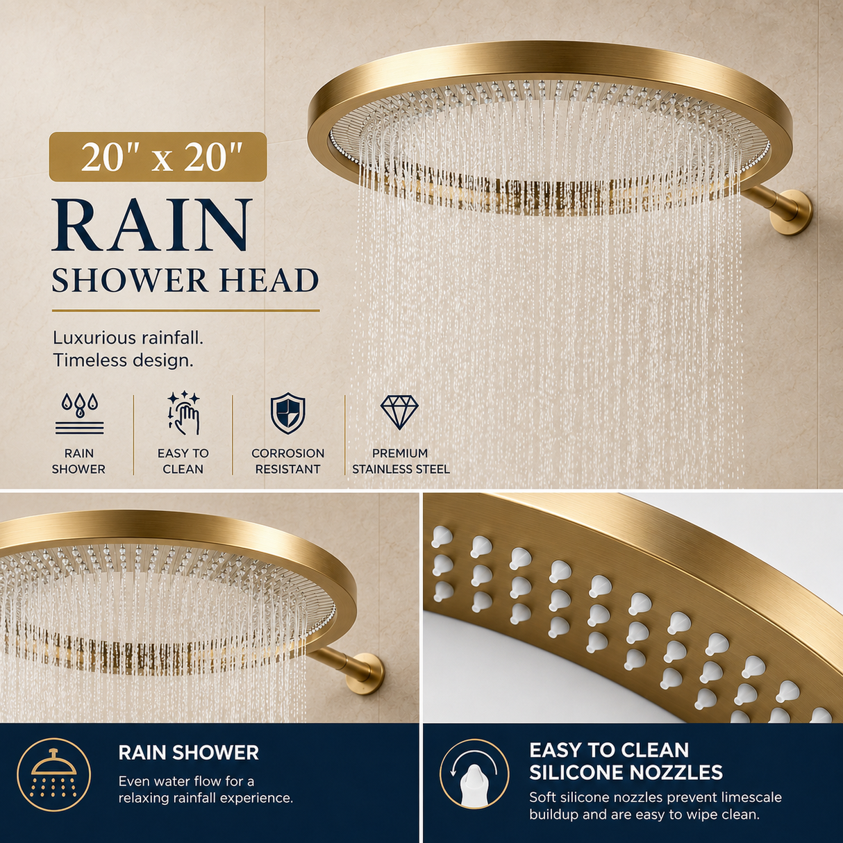 SPHERE 20 in Complete Dual Showerhead System – Luxury Ring Rainfall Shower Set