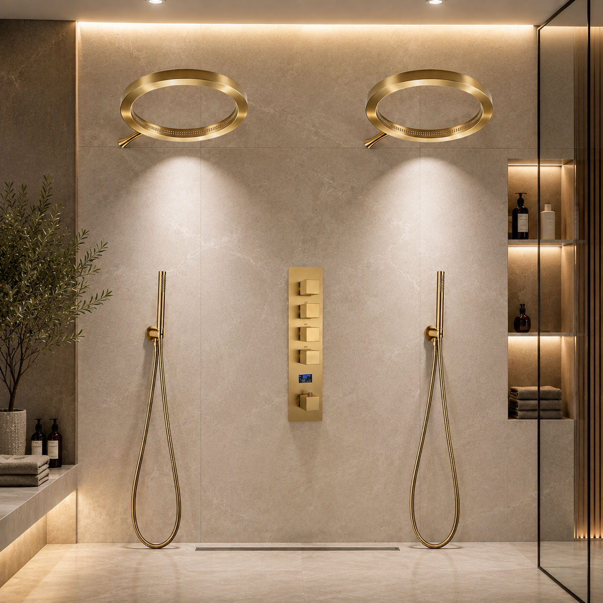 SPHERE 20 in Complete Dual Showerhead System – Luxury Ring Rainfall Shower Set