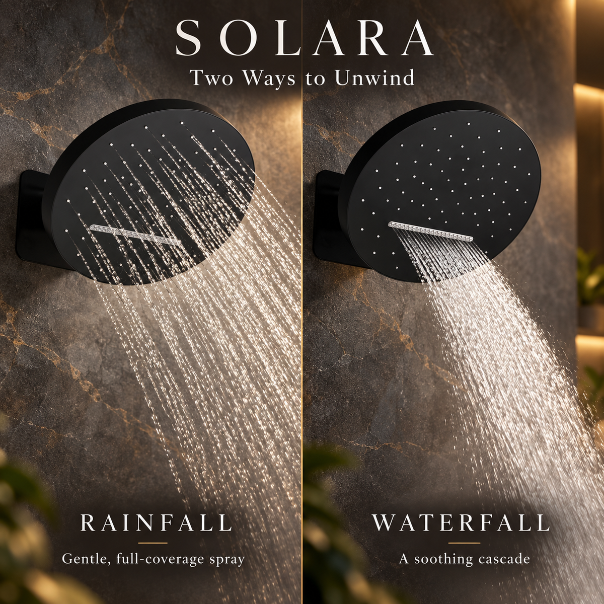 SOLARA| RAINFALL WATERFALL COMPLETE THERMOSTATIC SHOWER SYSTEM WITH 6 BODY JETS