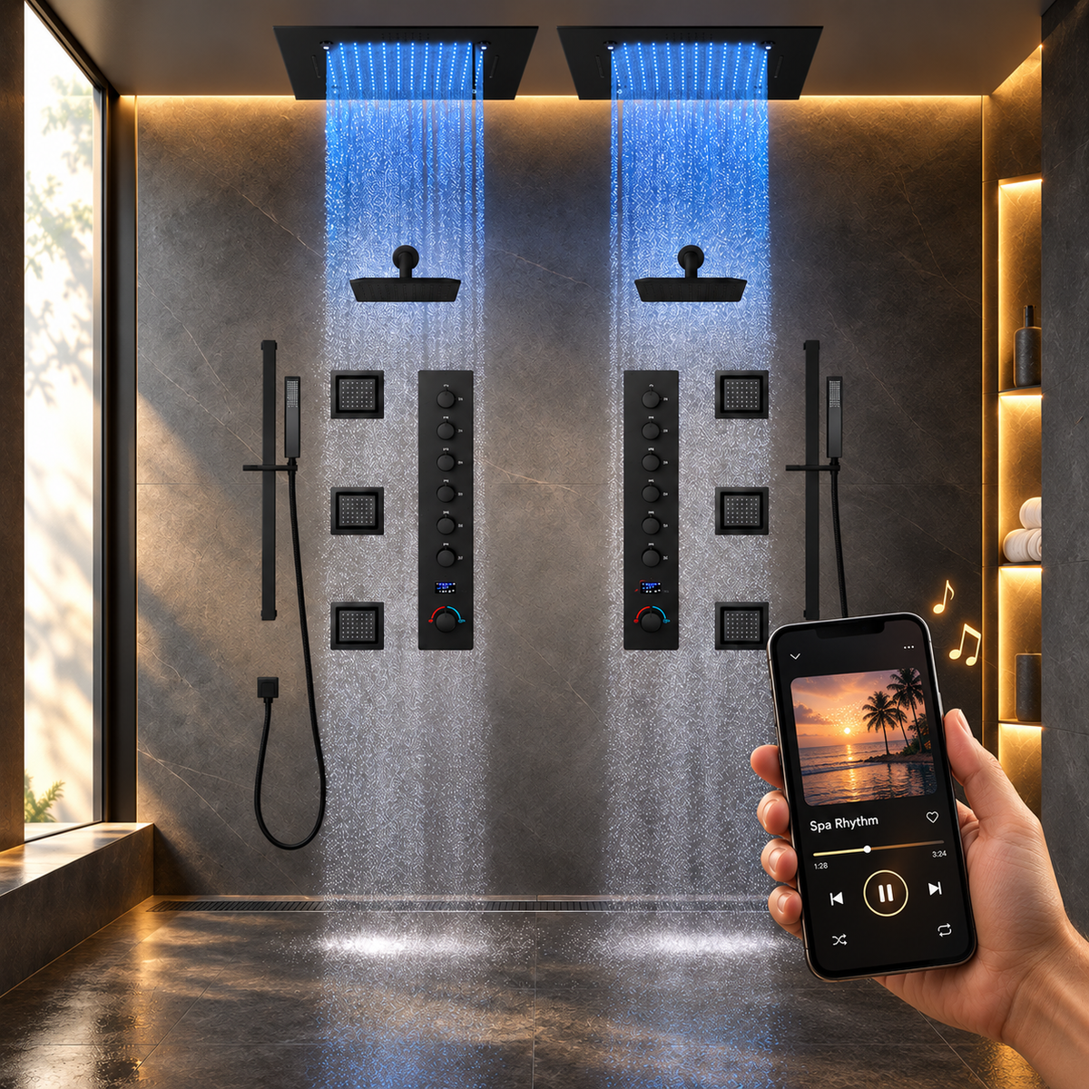 ENCORE|COMPLETE LUXURY DUAL SHOWERHEAD LED MUSIC SHOWER SYSTEM