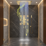 TULUM brushed gold ceiling-mounted rainfall shower head and control set