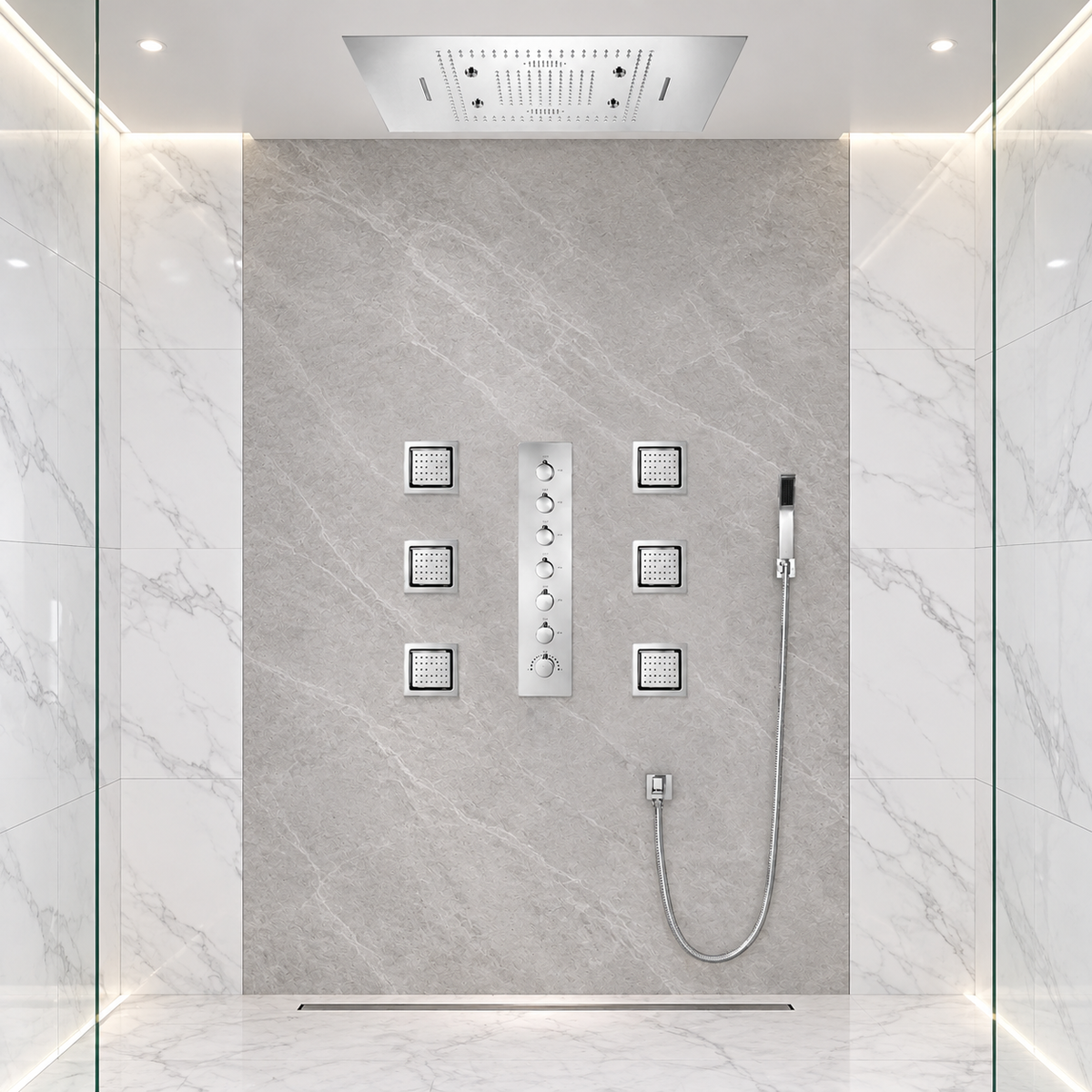 PRECISION|  32" Luxury Complete  Shower System Rain Waterfall Mist Spray Function 6 Large Body Jets & Hand Shower