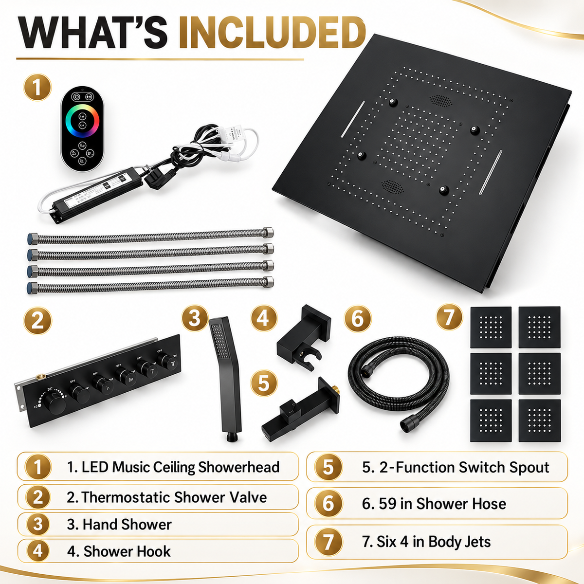 PRECISION|  32" Luxury Complete  Shower System Rain Waterfall Mist Spray Function 6 Large Body Jets & Hand Shower