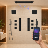 Alamere|36"X 16" In Dual Showerhead 7 Functions Complete Led Music Shower System 6 Body Jets 2x Wall Mounted Rainfall Showerhead