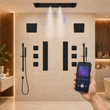 Alamere|36"X 16" In Dual Showerhead 7 Functions Complete Led Music Shower System 6 Body Jets 2x Wall Mounted Rainfall Showerhead