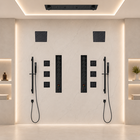 Alamere|36"X 16" In Dual Showerhead 7 Functions Complete Led Music Shower System 6 Body Jets 2x Wall Mounted Rainfall Showerhead