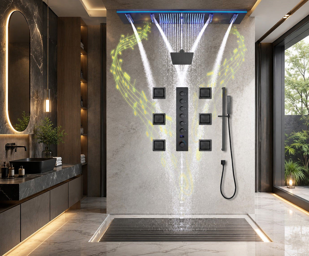 AROMA|47"COMPLETE LUXURY RAINFALL WARERFALL SHOWER SYSTEM LED MUSIC SHOWER SYSTEM