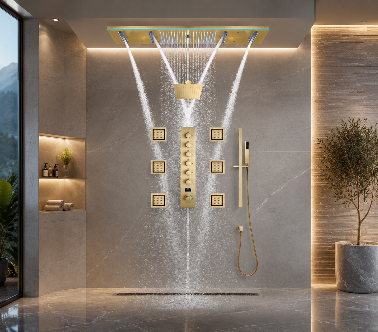 AROMA|47"COMPLETE LUXURY RAINFALL WARERFALL SHOWER SYSTEM LED MUSIC SHOWER SYSTEM