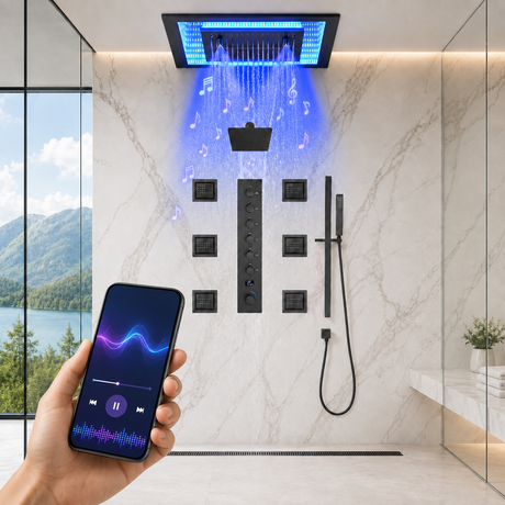 AVIER|20"COMPLETE SHOWER SYSTEM WITH INFINITY LED MIRROR MULTI COLORS LIGHTING