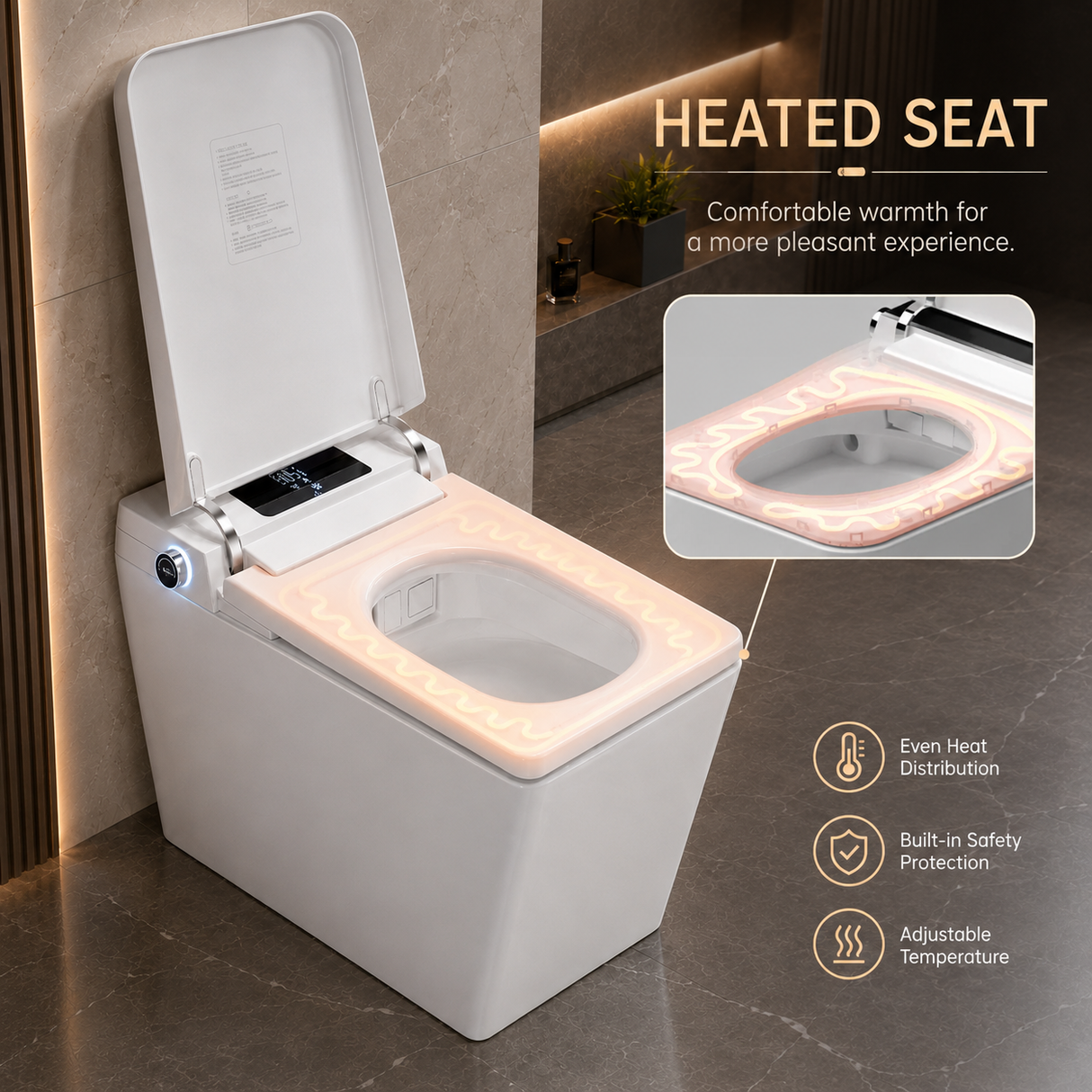 AVINDI| Smart One-Piece Toilet Square Shape Luxury Resort Style Floor Mounted Remote Control Smart Toilet