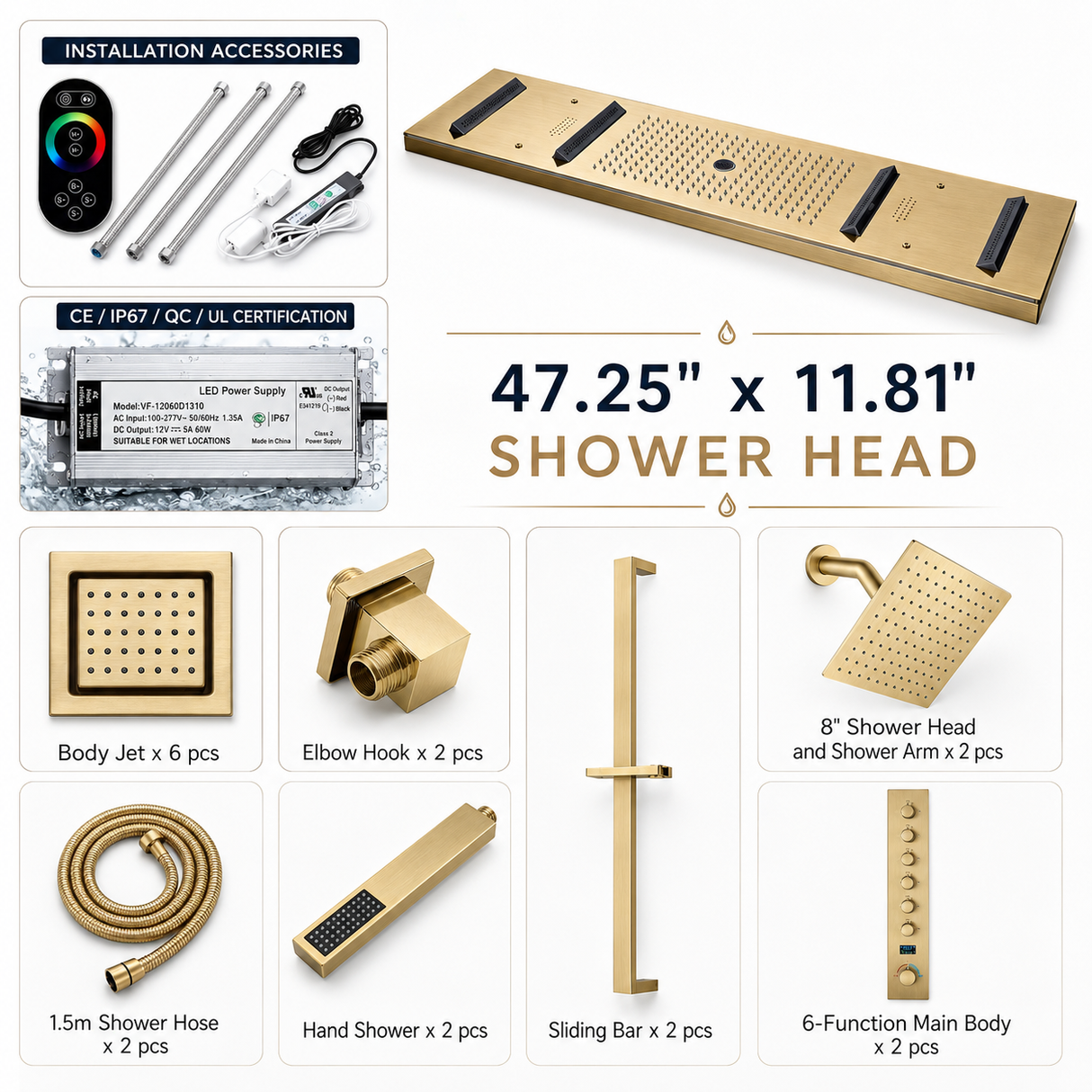 AXIS|47" COMPLETE LUXURY SHOWER SYSTEM WITH BODY JETS DUAL SHOWER SYSTEM