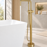 BYREL freestanding bath tub filler with single-handle control in brushed gold